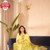 Yellow Satin Organza Digital Printed Handwork Saree