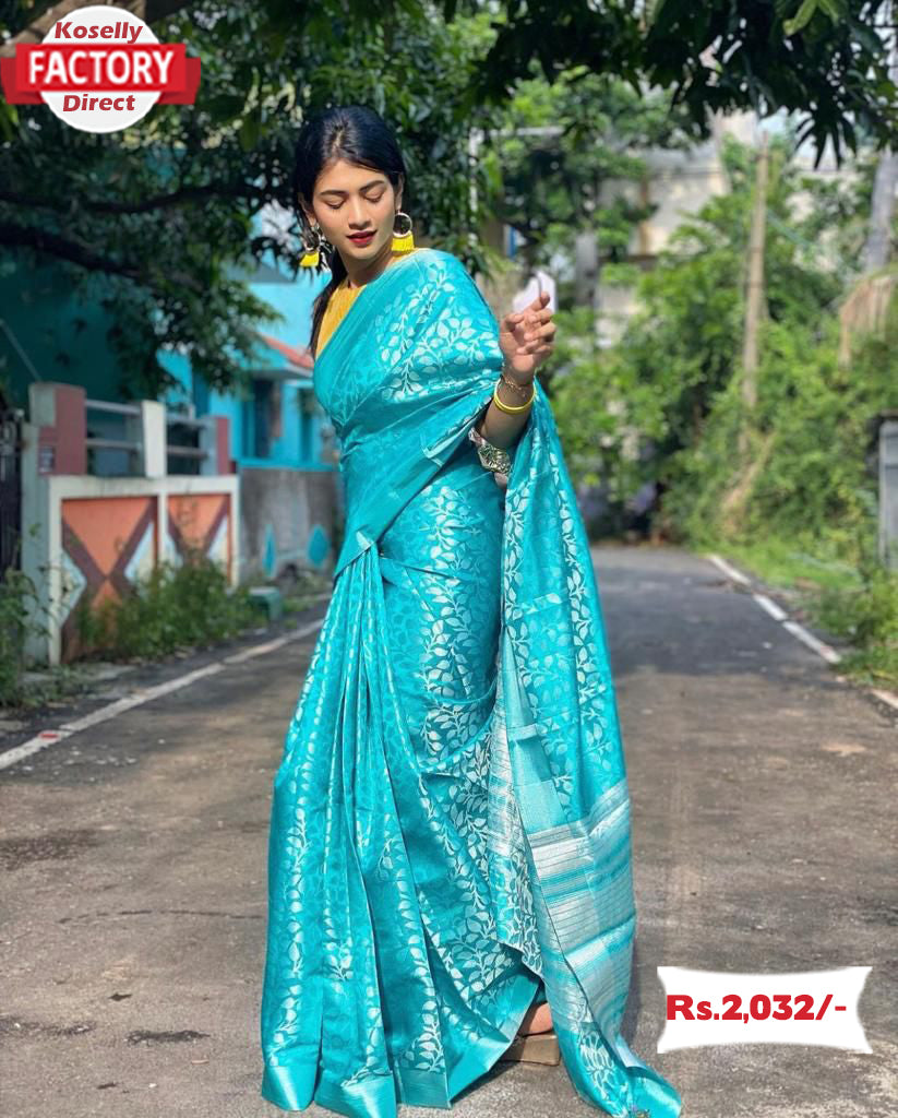 Sky Blue Zari Silk Saree - Dhunki fashion