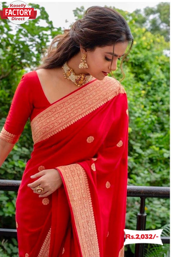 Red Golden Zari Banarasi Silk Saree