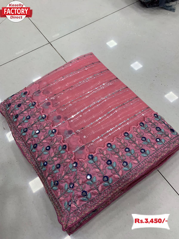 Pink Net Partywear Saree