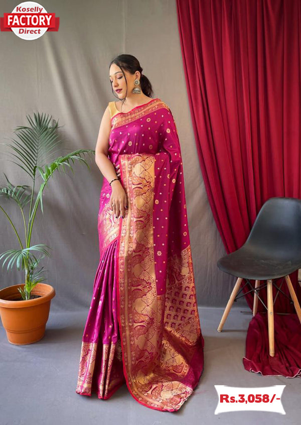 Pink Pure Soft Silk Kanchipuram Saree