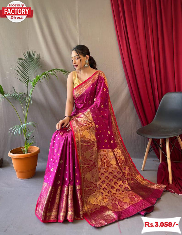 Pink Pure Soft Silk Kanchipuram Saree