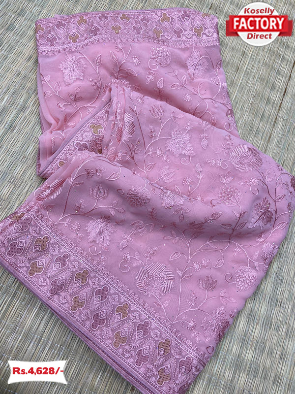 Pink Pure Georgette Partywear Saree