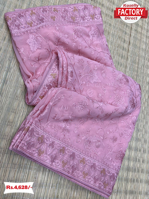 Pink Pure Georgette Partywear Saree