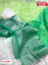 Lime Green Organza Silver Weaving Border Partywear Saree