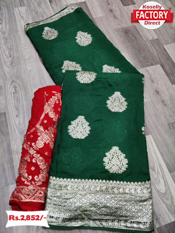 Dark Green Pure Georgette Banarasi Saree