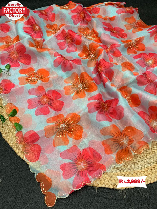 Pure Organza Floral Handworked Saree