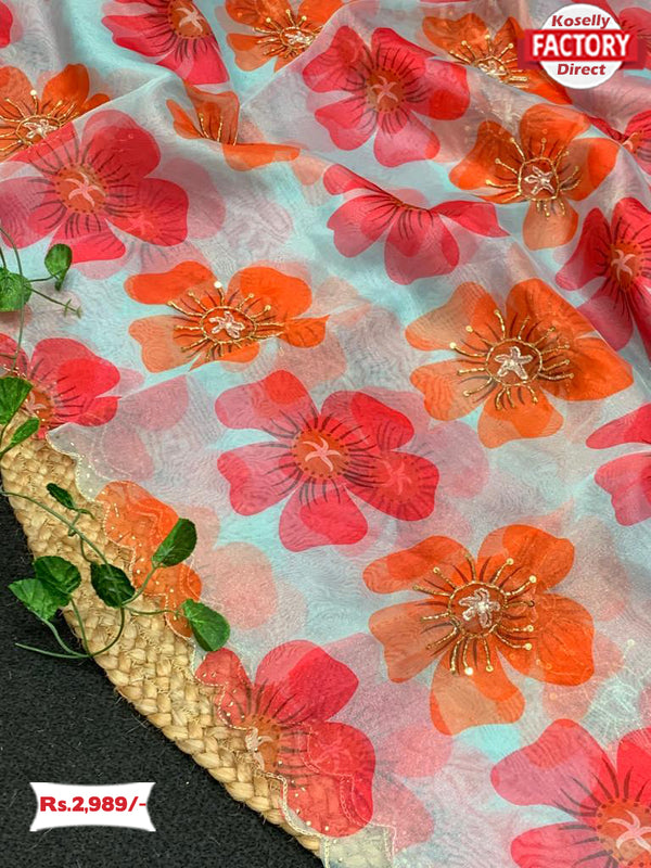 Pure Organza Floral Handworked Saree