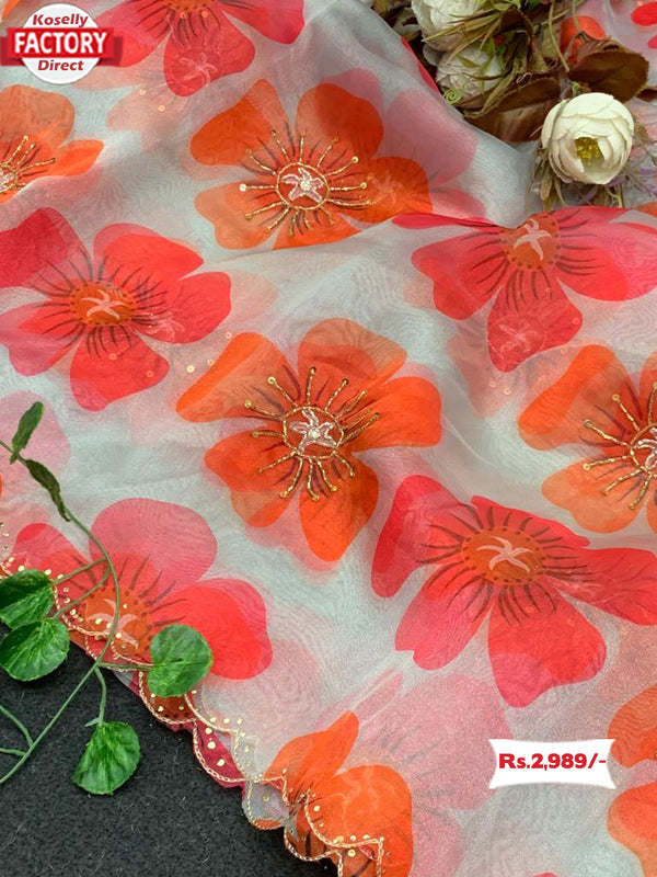 Pure Organza Floral Handworked Saree