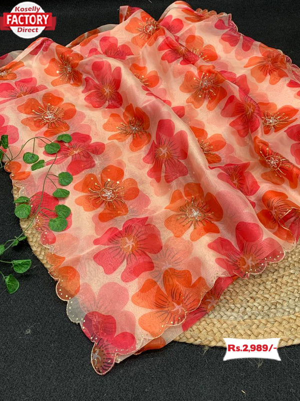 Pure Organza Floral Handworked Saree