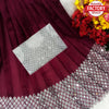 Wine Mirror Work Partywear Saree