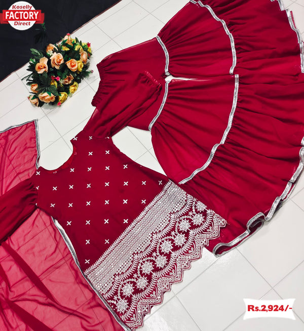 Maroon Partywear Kurtha Sharara Set