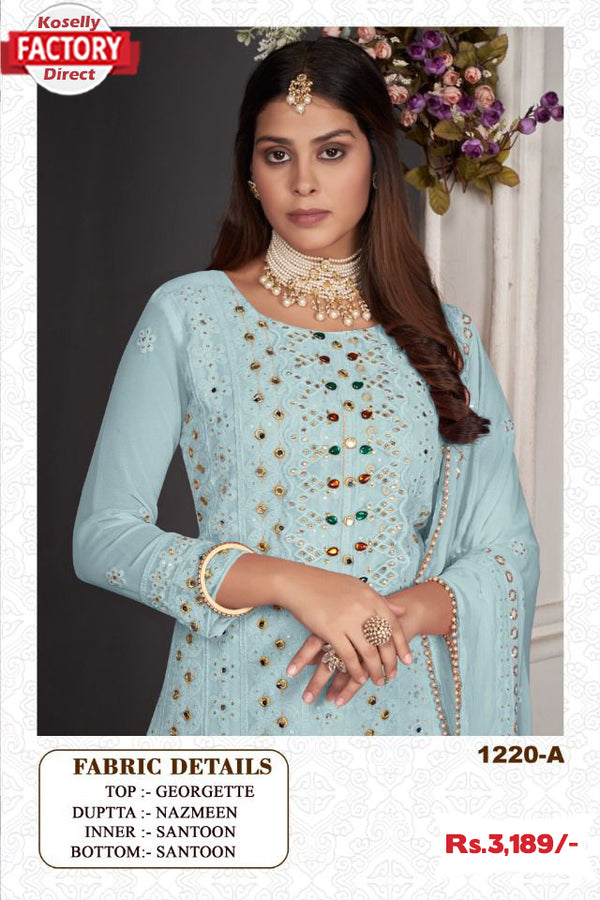 Light Blue Georgette Partywear Kurtha Piece