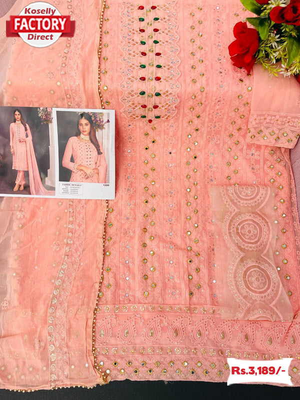 Peach Georgette Partywear Kurtha Piece