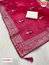 Magenta Organza Embroidered Partywear Saree