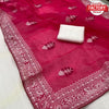 Magenta Organza Embroidered Partywear Saree