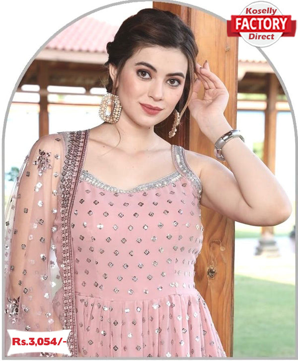 Light Pink Partywear Kurtha Sharara Dupatta Set