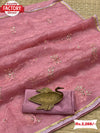 Pink Organza Embroidered Partywear Saree