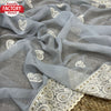 Ash Shimmer Silk Saree With Chikankari Work