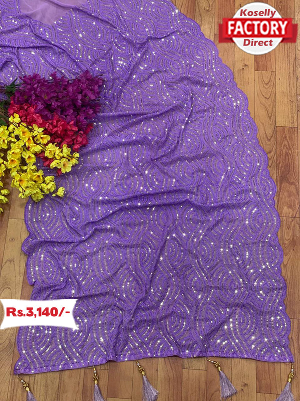 Purple Pure Georgette Partywear Saree