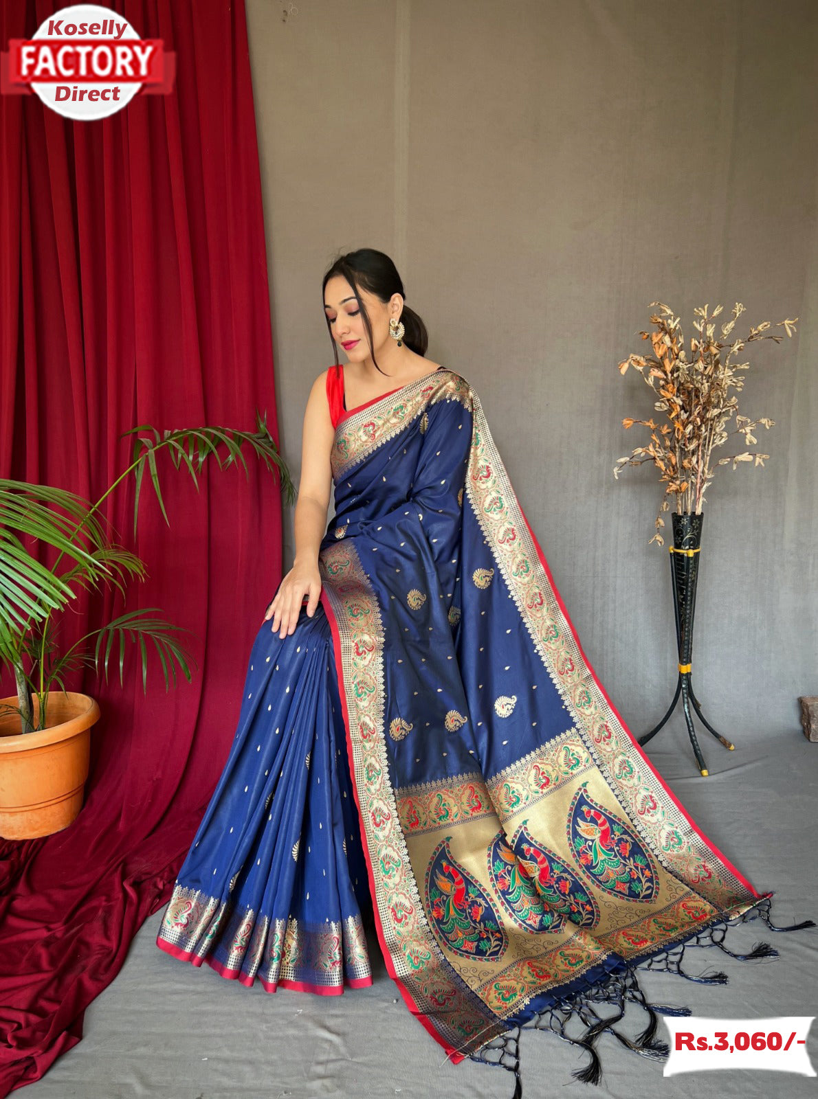 Buy Wedding Wear Saree - Designer Multicolor Blue & Red Silk Saree –  Empress Clothing
