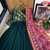 Green Blue Embroidered Gown with Dupatta