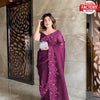 Wine Pure Organza Embroidered Saree