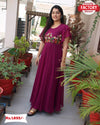 Wine Embroidered Partywear Gown