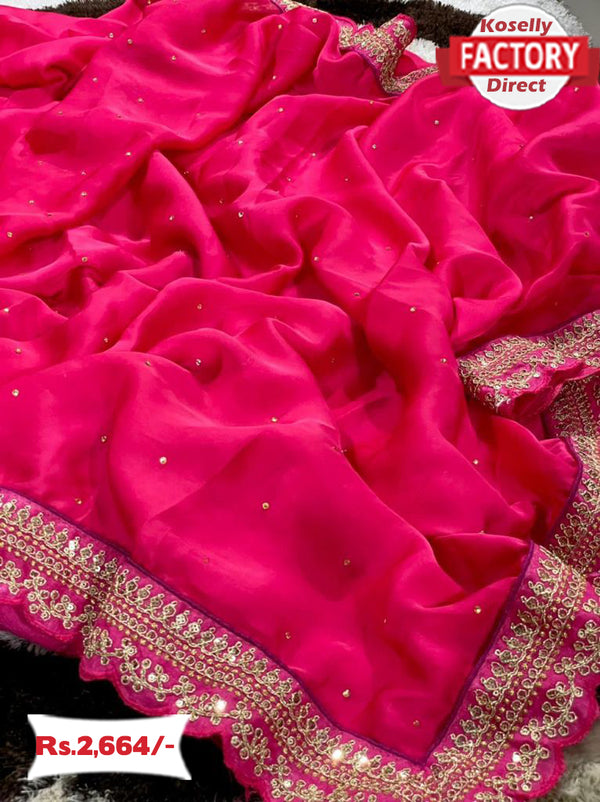 Pink Embroidered Partywear Saree
