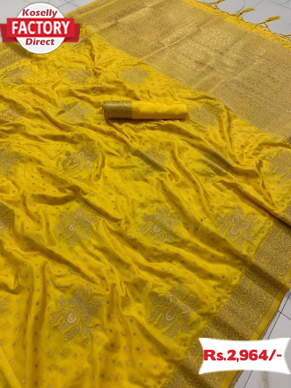 Yellow Pure Silk Golden Zari Saree
