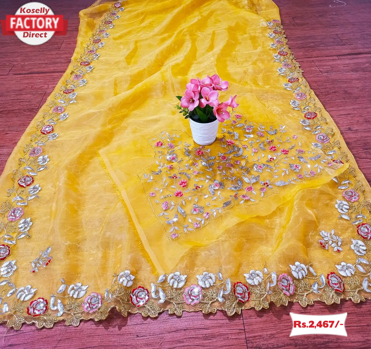 Buy Festival Wear Mustard Zari Embroidery Silk Saree Online From Surat  Wholesale Shop.