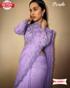 Purple Designer Pure Organza Bollywood Partywear Saree With Readymade Blouse