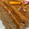 Mustard Yellow Pure Khadi Organza Digital Printed Saree With Embroidery