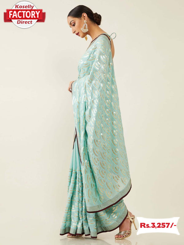 Light Blue Georgette Embroidered Partywear Saree