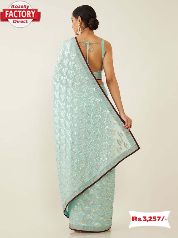 Light Blue Georgette Embroidered Partywear Saree