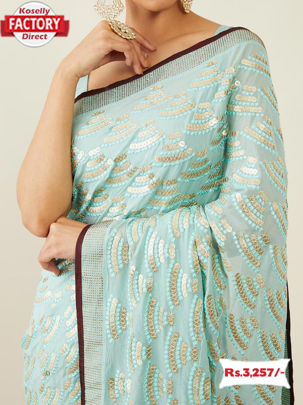 Light Blue Georgette Embroidered Partywear Saree