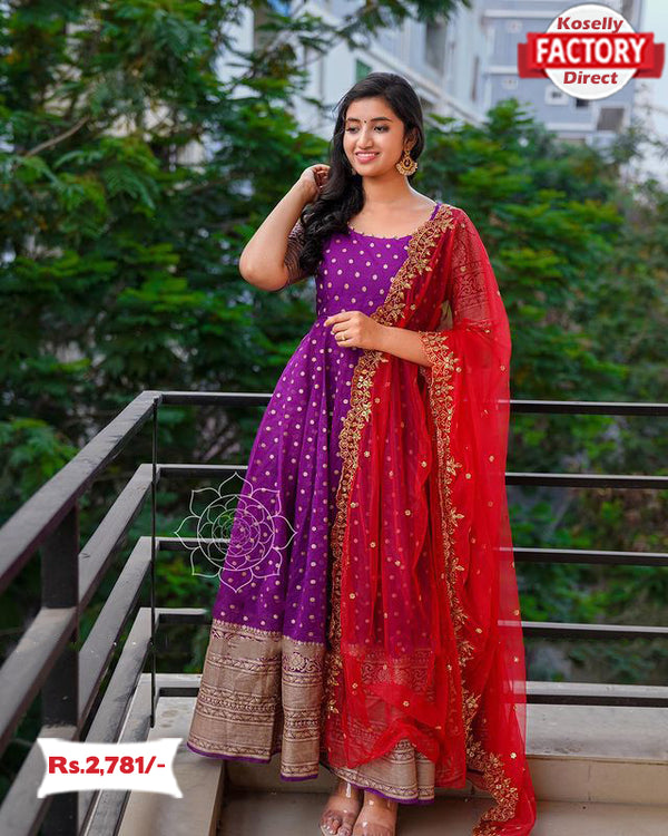 Magenta Embroidered Gown with Dupatta