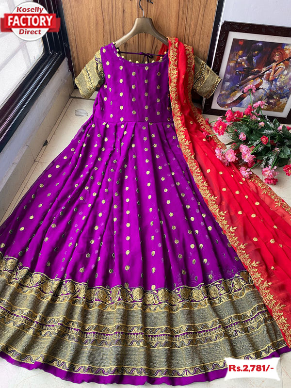 Magenta Embroidered Gown with Dupatta