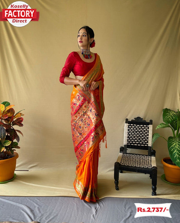 Orange Paithani Silk Saree