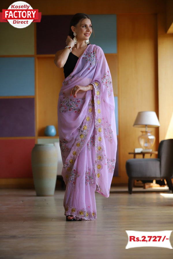 Pink Pure Georgette Silk Saree