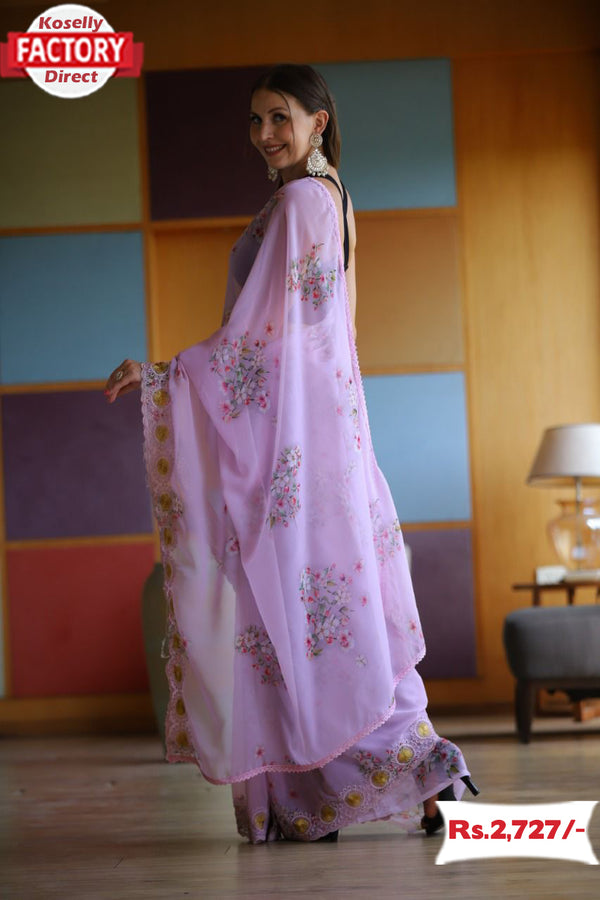 Pink Pure Georgette Silk Saree