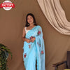 Sky Blue Pure Georgette Silk Partywear Saree