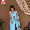 Sky Blue Pure Georgette Silk Partywear Saree