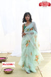 Sea Blue Pure Organza Handwork Partywear Saree