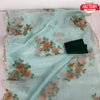 Sea Blue Pure Organza Handwork Partywear Saree