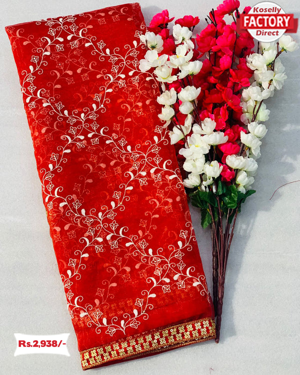 Red Pure Organza Lucknowi Work Saree