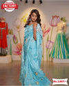 Sky Blue Organza Embroidered Partywear Saree