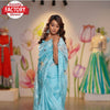 Sky Blue Organza Embroidered Partywear Saree