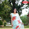 Sky Blue Hand Printed And Handworked Organza Partywear Saree