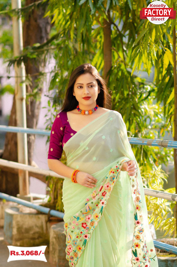 Light Green Georgette Embroidered Partywear Saree